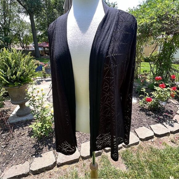 Maria Gabrielle  Black Eyelet Open Cardigan size XL - Picture 6 of 9